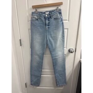 Good American Good Legs High Rise Skinny Jeans Light Wash Ankle split hem Size 2